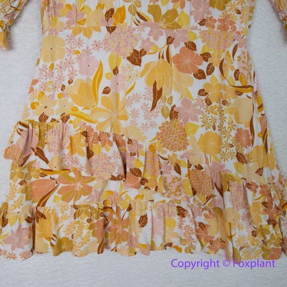 Lost + Wander Sorrento Yellow Multi Floral Print Tiered Mini Dress,‎ size L - Picture 5 of 16